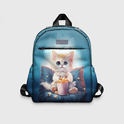 Детский рюкзак Белый котик с попкорном, цвет: 3D-принт