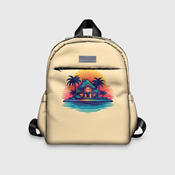 Детский рюкзак Дом и пальмы на фоне заката, цвет: 3D-принт