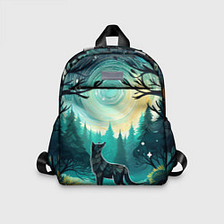 Детский рюкзак Волк в ночном лесу фолк-арт, цвет: 3D-принт