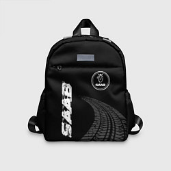 Детский рюкзак Saab speed на темном фоне со следами шин: надпись,, цвет: 3D-принт