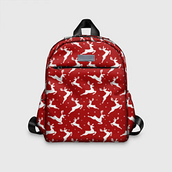Детский рюкзак Красный паттерн с новогодними оленями, цвет: 3D-принт
