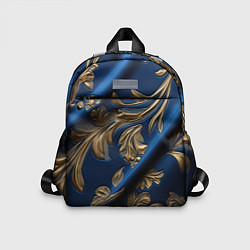 Детский рюкзак Лепнина узоры золотистые на синем фоне, цвет: 3D-принт