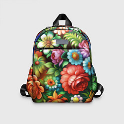 Детский рюкзак Жостово роспись цветы традиционный узор, цвет: 3D-принт
