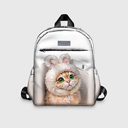 Детский рюкзак Милый кот-мем в шапке с ушками - бежевый градиент, цвет: 3D-принт