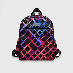 Детский рюкзак Красно-синие квадраты на чёрном фоне, цвет: 3D-принт