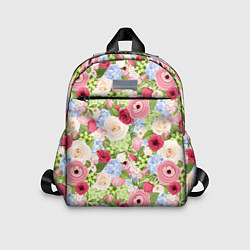 Детский рюкзак Фон с розами, лютиками и гортензиями, цвет: 3D-принт