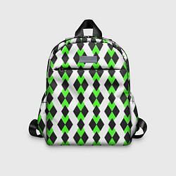Детский рюкзак Чёрные и зелёные ромбы на белом фоне, цвет: 3D-принт