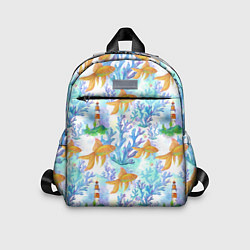 Детский рюкзак Золотая рыбка и кораллы акварельные, цвет: 3D-принт