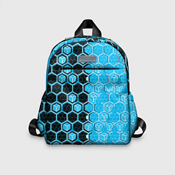 Детский рюкзак Техно-киберпанк шестиугольники голубой и чёрный, цвет: 3D-принт