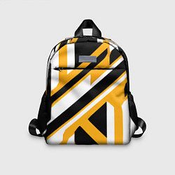 Детский рюкзак Чёрно-белые полосы и фигуры на жёлтом фоне, цвет: 3D-принт