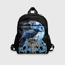 Детский рюкзак Черный ворон - сакральные славянские символы, цвет: 3D-принт