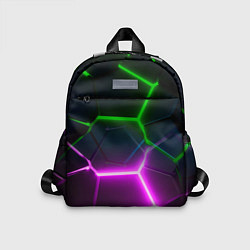 Детский рюкзак Фиолетовые и зеленые неоновые плиты в разломе, цвет: 3D-принт