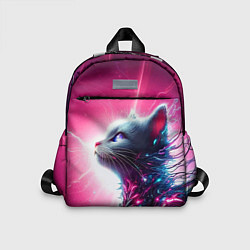 Детский рюкзак Космический кибер котёнок - неоновое свечение, цвет: 3D-принт