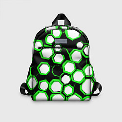Детский рюкзак Бело-зелёные шестиугольники на чёрном фоне, цвет: 3D-принт