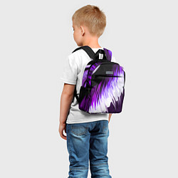 Детский рюкзак Бело-фиолетовые острые полосы на чёрном фоне, цвет: 3D-принт — фото 2
