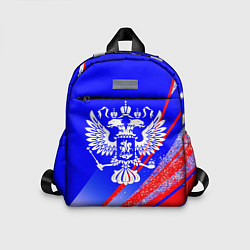 Детский рюкзак Герб России на фоне цветов флага синий, цвет: 3D-принт