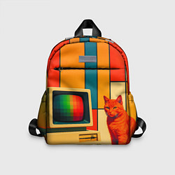 Детский рюкзак Кот и винтажный компьютер ретрофутуризм поп-арт 19, цвет: 3D-принт