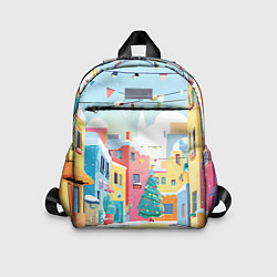 Детский рюкзак Разноцветный новогодний дворик, цвет: 3D-принт