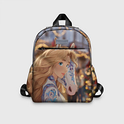 Детский рюкзак Блондинка с новогодней лошадкой, цвет: 3D-принт