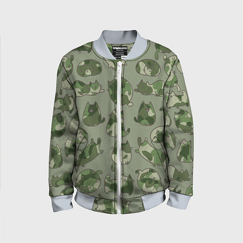 Детский бомбер Камуфляж с котиками хаки / 3D-Серый – фото 1