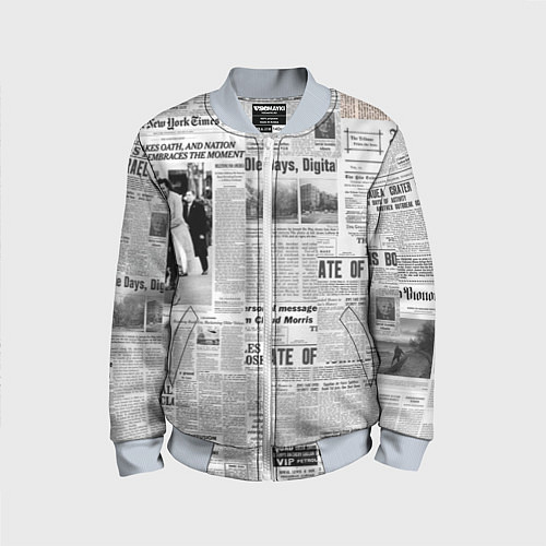 Детский бомбер Газета Newspaper / 3D-Серый – фото 1