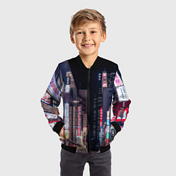 Бомбер детский Ночной Токио, цвет: 3D-черный — фото 2