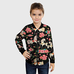 Бомбер детский Лошади и цветы, цвет: 3D-черный — фото 2