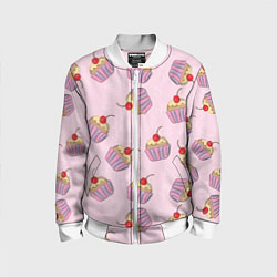 Бомбер детский Капкейки на розовом, цвет: 3D-белый
