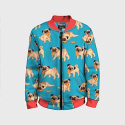 Бомбер детский Мопсы с пиццей, цвет: 3D-красный