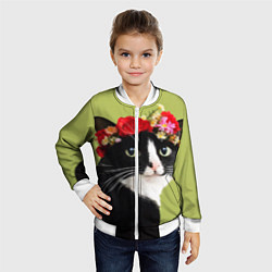 Бомбер детский Кот и цветы, цвет: 3D-белый — фото 2