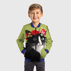 Бомбер детский Кот и цветы, цвет: 3D-синий — фото 2