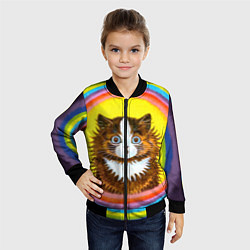 Бомбер детский Радужный кот Луиса Уэйна, цвет: 3D-черный — фото 2