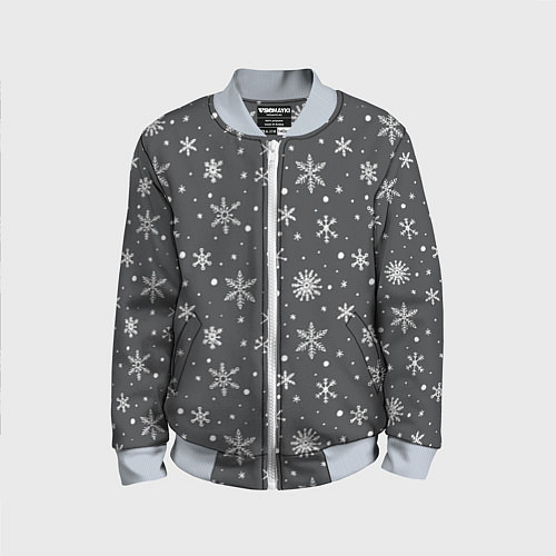 Детский бомбер Белые снежинки на сером фоне / 3D-Серый – фото 1
