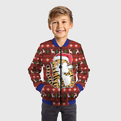 Бомбер детский Рождественский удивленный тигр, цвет: 3D-синий — фото 2