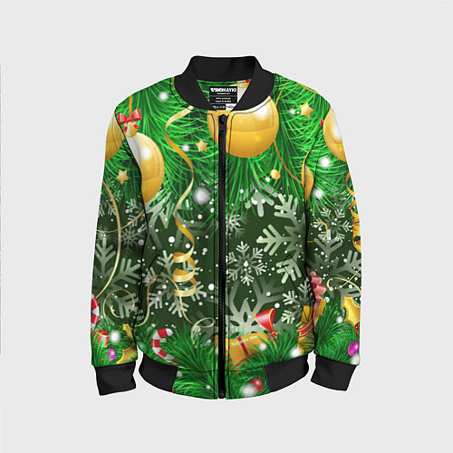 Детский бомбер Новогоднее Настроение Елка / 3D-Черный – фото 1