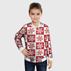 Бомбер детский Шахматные Снежинки, цвет: 3D-белый — фото 2