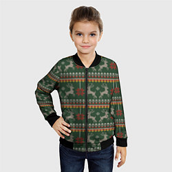 Бомбер детский Новогодний свитер c оленями 1, цвет: 3D-черный — фото 2