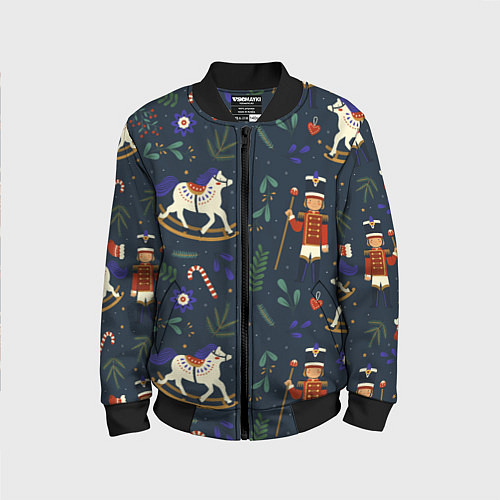 Детский бомбер Щелкунчик паттерн с лошадкой / 3D-Черный – фото 1