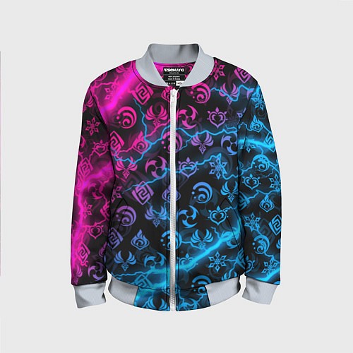Детский бомбер НЕОНОВЫЕ МОЛНИИ, GENSHIN IMPACT NEON / 3D-Серый – фото 1
