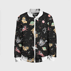 Бомбер детский Космические коты, цвет: 3D-белый