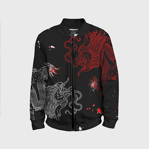 Детский бомбер Китайский дракон Красно - Белый / 3D-Черный – фото 1