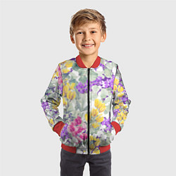 Бомбер детский Цветы Красочный Луговой Узор, цвет: 3D-красный — фото 2