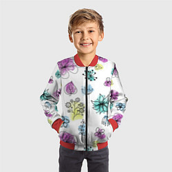 Бомбер детский Абстрактные цветы на акварельном фоне, цвет: 3D-красный — фото 2