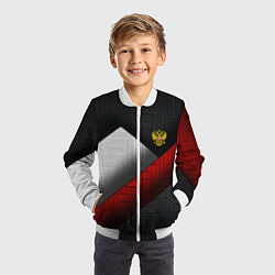 Бомбер детский Россия Спорт Текстура Плиты, цвет: 3D-белый — фото 2