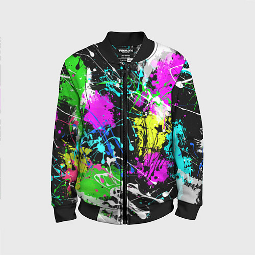 Детский бомбер Разноцветные пятна краски на черном фоне / 3D-Черный – фото 1