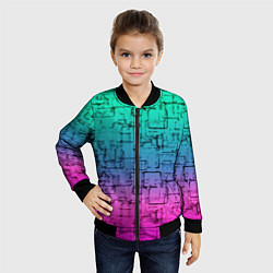 Бомбер детский Абстрактный узор на розово-бирюзовом градиентном ф, цвет: 3D-черный — фото 2