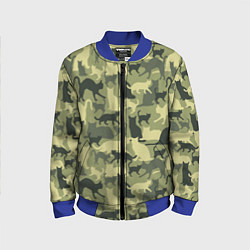 Детский бомбер Кошачий камуфляж в зеленой гамме