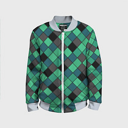 Бомбер детский Зеленый клетчатый узор Изумрудный, цвет: 3D-серый