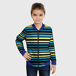 Бомбер детский Желто-голубые полосы на черном фоне, цвет: 3D-синий — фото 2