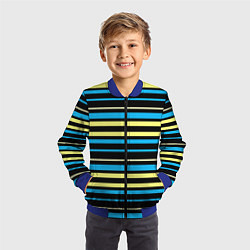 Бомбер детский Желто-голубые полосы на черном фоне, цвет: 3D-синий — фото 2
